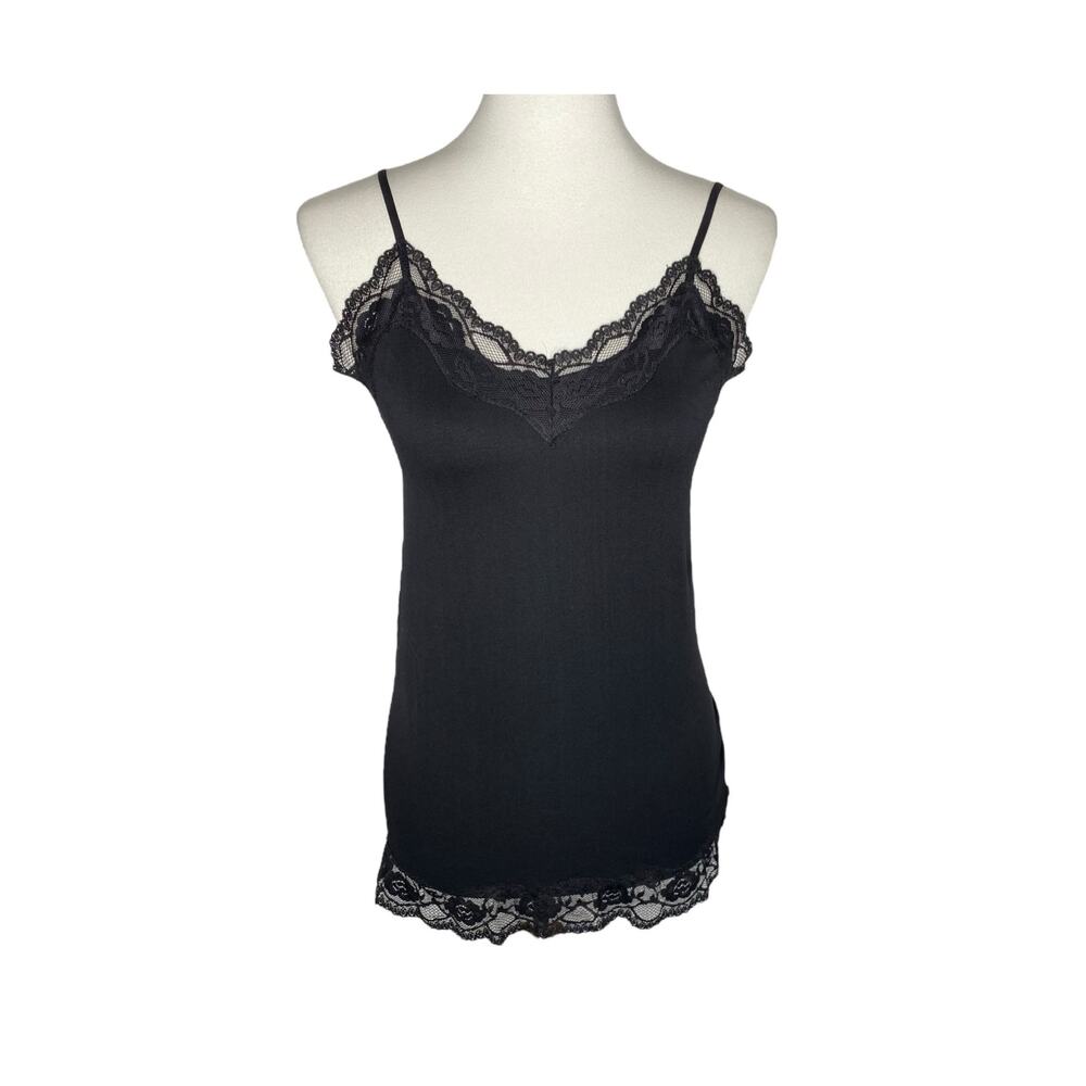 Vintage Bongo Lace Trim Cami Camisole Black Womens Large Top Tank Y2K Coquette